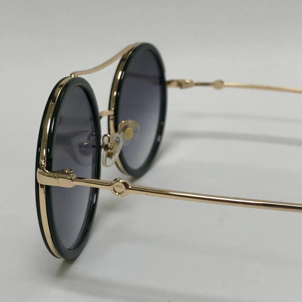 Mens Round‎ Double Bridge Sunglasses Gold Black Red Green Gradient Lenses Lentes